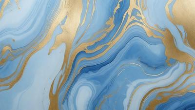 The primary subject of the image is a blue and gold marbled wallpaper with a gold and blue color scheme. The setting is a room with a blue and gold marbled wallpaper, which creates a luxurious and elegant atmosphere. The visual style is a close-up of the wallpaper, showcasing its intricate design and patterns. The colors and mood of the image are predominantly blue and gold, giving it a sophisticated and refined appearance.