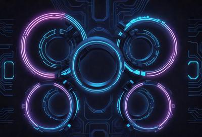 The primary subject of the image is a close-up of a blue and purple neon light. The setting is a dark background, which contrasts with the bright colors of the neon light. The visual style is digital art, as the light appears to be a digital creation. The dominant colors are blue and purple, creating a vibrant and energetic atmosphere.