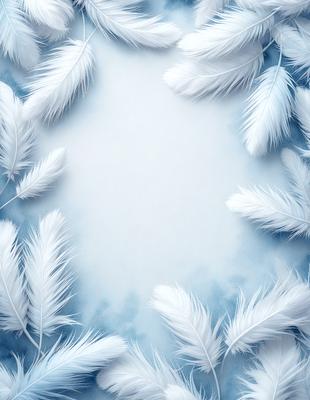 The primary subject of the image is a white frame with a blue background. The setting is a white background with a blue sky, and the visual style is a digital art or illustration. The colors and mood of the image are predominantly white and blue, creating a calm and serene atmosphere.