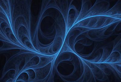 The primary subject of the image is a blue, swirling, and curved pattern. The setting is a dark background, which contrasts with the blue pattern. The visual style is a digital art or illustration, as the pattern appears to be a digital creation. The colors and mood of the image are predominantly blue, creating a sense of calmness and tranquility.