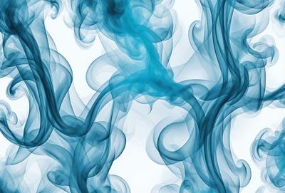 The primary subject of the image is a blue smoke or mist, which appears to be a digital art or illustration. The setting is a white background, and the visual style gives the impression of a pattern or texture. The dominant colors are blue and white, creating a calm and serene atmosphere.