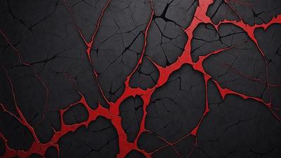 The primary subject of the image is a close-up of a red and black wall with a pattern of red and black drips. The setting is a black background, and the visual style appears to be a combination of a photo and digital art. The dominant colors are red and black, creating a bold and striking atmosphere.