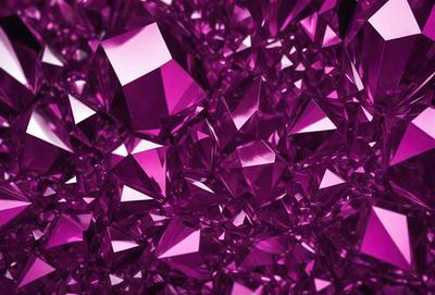 The primary subject of the image is a close-up of a purple crystal, which is the main object in the scene. The setting is a purple background, and the visual style appears to be a digital art or illustration. The dominant colors in the image are purple and pink, creating a vibrant and lively atmosphere.