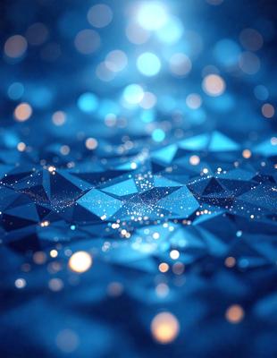 The primary subject of the image is a blue background with a pattern of blue and white dots. The setting appears to be a space or an abstract environment. The visual style of the image is digital art, as it features a blue and white pattern with a glittery effect. The colors and mood of the image are predominantly blue and white, creating a calm and serene atmosphere.