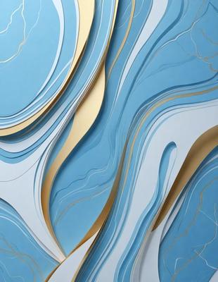 The primary subject of the image is a blue and gold artwork, possibly a painting or a sculpture, featuring a series of interconnected tubes or tubes with a blue background. The setting is a white wall, which serves as the background for the artwork. The visual style appears to be a combination of digital art and traditional painting techniques. The colors and mood of the artwork are predominantly blue and gold, creating a sense of depth and elegance.