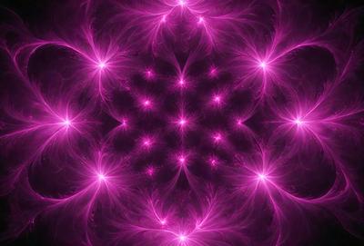 The primary subject of the image is a purple, pink, and white patterned background. The setting is a dark background, which contrasts with the bright colors of the pattern. The visual style appears to be a combination of digital art and illustration, creating a unique and eye-catching design. The colors and mood of the image are predominantly purple and pink, giving it a vibrant and lively atmosphere.