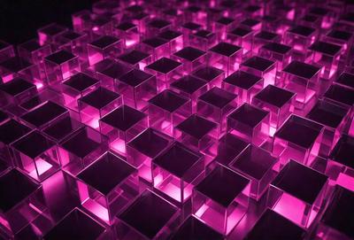 The primary subject of the image is a large pink square, which is part of a larger pattern of pink squares. The setting is a purple background, which creates a visually striking contrast with the pink squares. The visual style of the image is a combination of digital art and illustration, as the pink squares are arranged in a visually appealing manner. The colors and mood of the image are predominantly pink, creating a warm and inviting atmosphere.