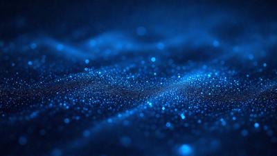 The primary subject of the image is a blue background with a pattern of blue lights. The setting appears to be a dark room, and the visual style is a digital art or illustration. The dominant colors and overall atmosphere are a mix of blue and purple, creating a serene and calming mood.