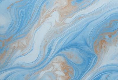 The primary subject of the image is a blue and white swirling pattern, which appears to be a painting or a digital artwork. The setting is a blue background, and the visual style is a combination of photo and digital art. The dominant colors are blue and white, creating a calming and serene atmosphere.