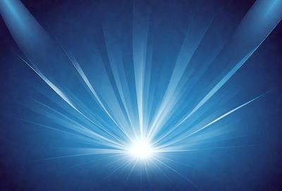 The primary subject of the image is a bright light source, possibly a sun or a light bulb, shining through a blue sky. The setting is a clear, cloudless sky, which provides a contrasting background for the light source. The visual style of the image is a combination of photo and digital art, as it captures the light source's rays and the blue sky in a visually appealing manner. The colors and mood of the image are predominantly blue, with the light source creating a warm and inviting atmosphere.
