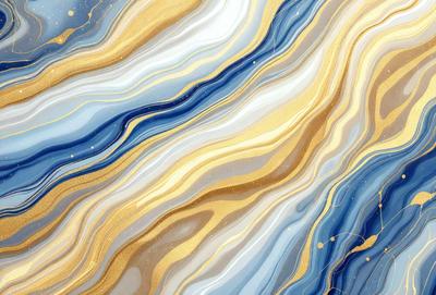 The primary subject of the image is a blue and gold striped pattern, which is displayed on a blue background. The visual style of the image is a combination of photo and digital art, creating a unique and eye-catching design. The colors and mood of the image are vibrant and energetic, with the blue and gold colors evoking a sense of calmness and sophistication.