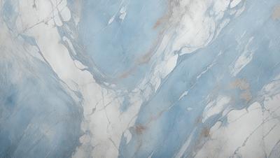 The primary subject of the image is a marble wall with a blue and white color scheme. The setting is a bathroom, and the visual style is a photo. The dominant colors are blue and white, creating a clean and elegant atmosphere.