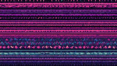 The primary subject of the image is a colorful, digital art piece featuring a row of buildings. The setting is a nighttime cityscape, with the buildings and their lights creating a vibrant and lively atmosphere. The visual style is a combination of digital art and illustration, with the buildings and their lights creating a dynamic and engaging scene. The colors and mood are predominantly purple and blue, giving the image a cool and futuristic feel.