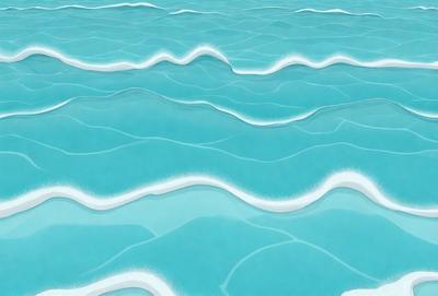 The primary subject of the image is a blue ocean with waves. The setting is a vast body of water, and the visual style is a digital art or illustration. The dominant colors are blue and white, creating a serene and calming atmosphere.