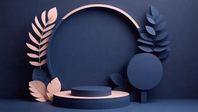 The primary subject of the image is a round table with a blue background. The table is surrounded by leaves, creating a natural and serene atmosphere. The visual style of the image is a combination of digital art and illustration, giving it a unique and artistic appearance. The colors and mood of the image are predominantly blue, which adds to the calming and peaceful ambiance.