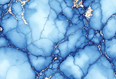 The primary subject of the image is a blue and white marbled wall. The setting is a room with a blue and white marbled wall as the main focus. The visual style is a close-up of the marbled wall, showcasing its intricate patterns. The colors and mood of the image are predominantly blue and white, creating a calm and elegant atmosphere.