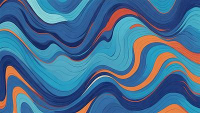 The primary subject of the image is a blue and orange swirling pattern, which appears to be a digital art or illustration. The setting is a blue background, and the visual style suggests that it is a digital artwork or a painting. The dominant colors in the image are blue and orange, creating a vibrant and dynamic atmosphere.