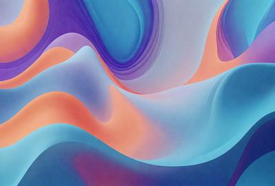 The primary subject of the image is a colorful, abstract painting featuring a mix of blue, orange, and purple hues. The painting is displayed on a blue wall, creating a striking contrast between the artwork and the background. The visual style of the painting is a combination of digital art and illustration, giving it a unique and vibrant appearance. The colors and mood of the painting evoke a sense of energy and creativity, making it an eye-catching and engaging piece of art.