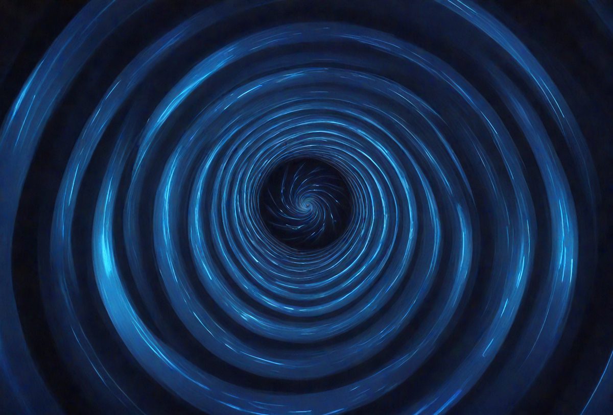 The image features a dark blue background with a circular spiral in the center. The spiral is surrounded by a dark blue background, creating a dark and mysterious atmosphere. The spiral is visible in the foreground, while the background is visible in the background. The background is composed of a dark blue color, which creates a dark and mysterious atmosphere. The spiral is visible in the foreground, while the background is visible in the background. The background is composed of a dark blue color, which creates a dark and mysterious atmosphere.