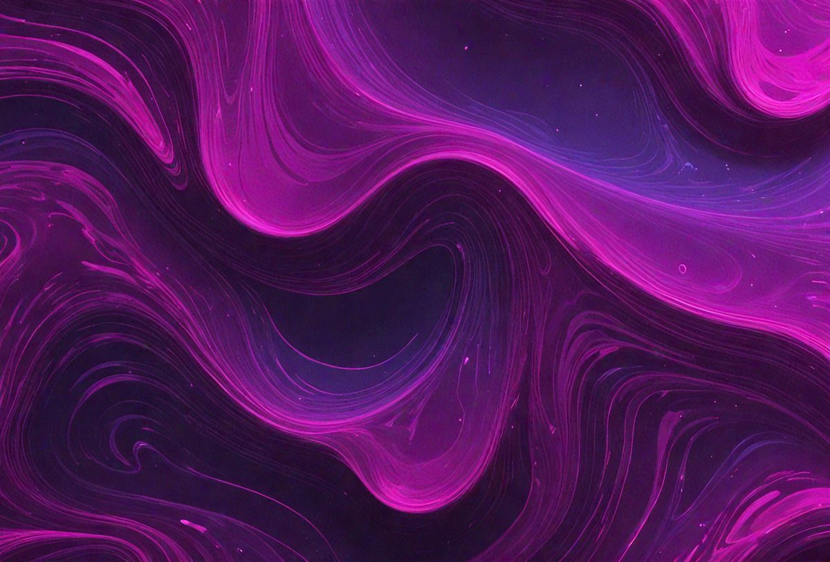 The primary subject of the image is a purple, swirling, and flowing pattern. The setting is a dark background, which contrasts with the vibrant purple color of the pattern. The visual style appears to be a digital art or illustration, as the pattern is intricate and detailed. The colors and mood of the image are predominantly purple, creating a sense of depth and a visually striking composition.