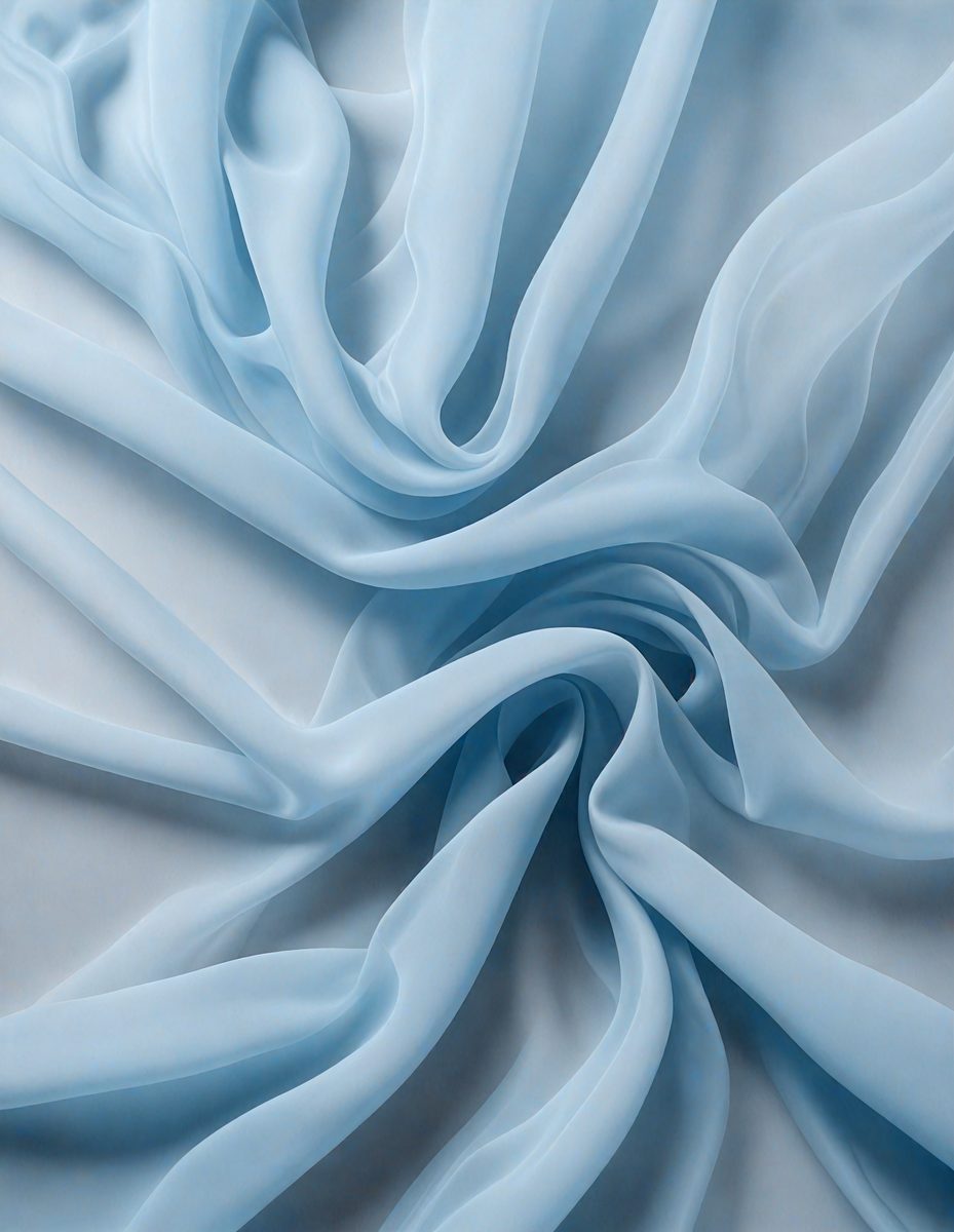 The primary subject of the image is a blue sheet of fabric, which is the main object, scene, or focus of the image. The setting or background consists of a white surface, which provides a clean and minimalistic backdrop for the fabric. The visual style of the image is a close-up of the blue fabric, showcasing its texture and details. The colors and mood of the image are predominantly blue, creating a calm and serene atmosphere.