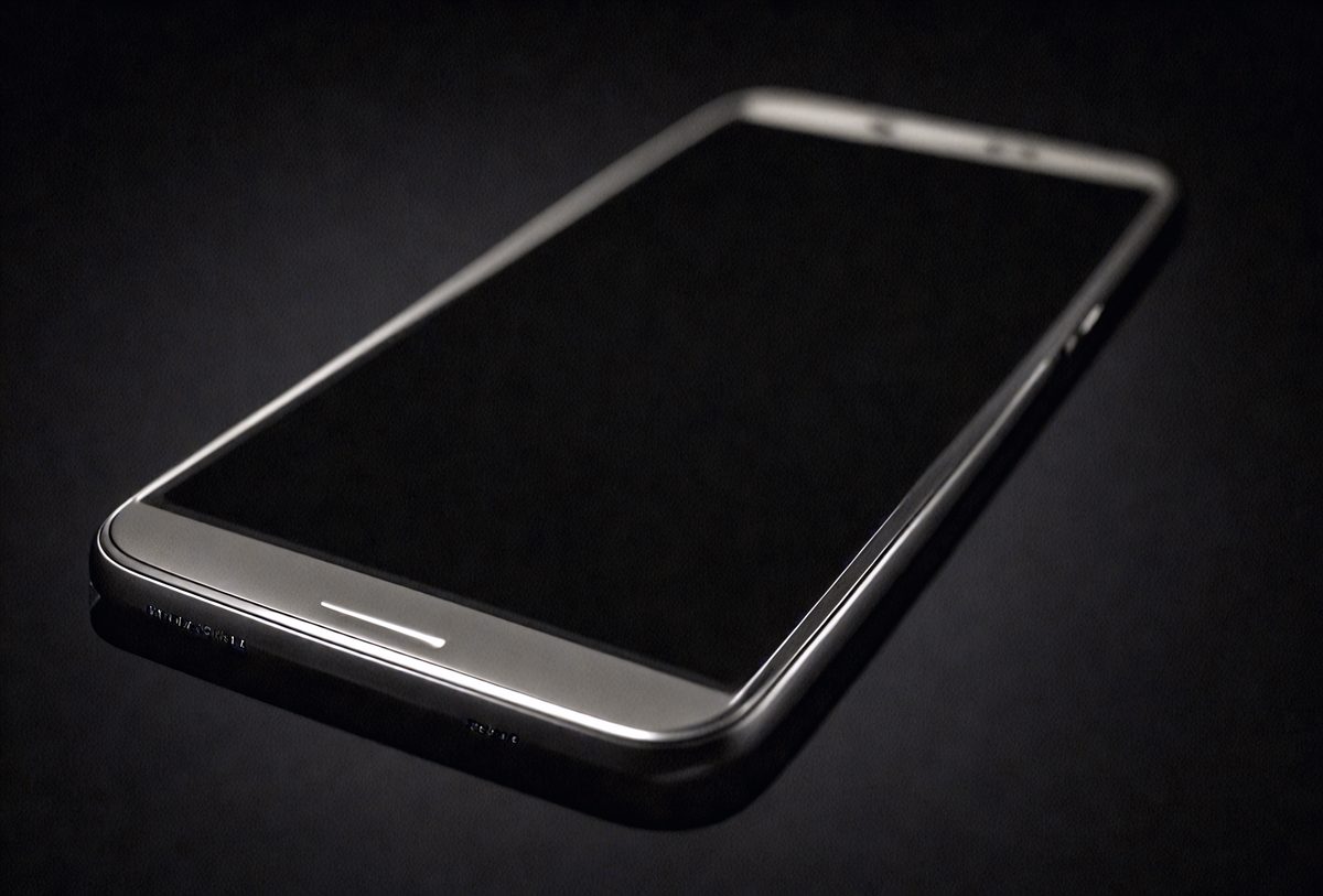 The image features a black smartphone on a dark background. The phone is placed on a black background, surrounded by a black frame. The phone is placed in a horizontal position, with the screen facing the viewer. The phone is placed in a horizontal position, with the screen facing the viewer. The phone is placed in a horizontal position, with the screen facing the viewer. The phone is placed in a horizontal position, with the screen facing the viewer. The phone is placed in a horizontal position, with the screen facing the viewer. The phone is placed