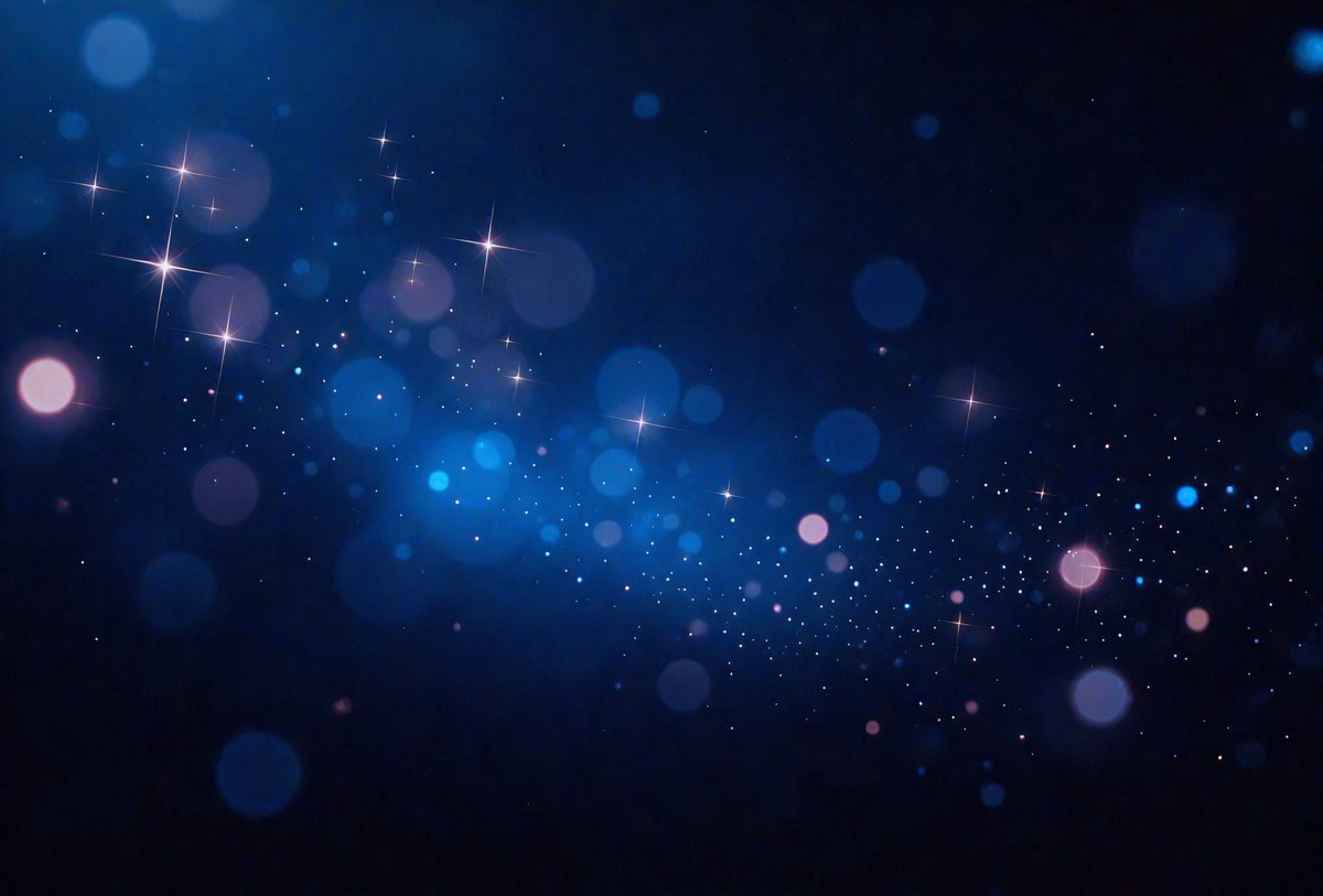 The image features a dark background with a colorful background of stars and bokeh. The background is composed of a dark blue color with a variety of stars scattered throughout the image. The stars are scattered in a variety of locations, ranging from the top left corner to the bottom right corner of the image. The background is composed of a variety of colors, including blue, purple, and pink. The background is composed of a variety of shapes and sizes, ranging from small circles to large stars. The stars are scattered throughout the background, creating a