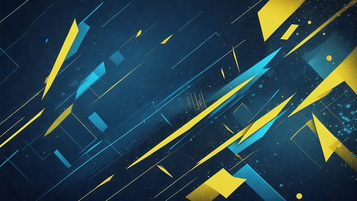The primary subject of the image is a blue and yellow space background with a pattern of yellow and blue squares. The setting is a space environment, and the visual style is a digital art or illustration. The dominant colors are blue and yellow, creating a vibrant and energetic atmosphere.