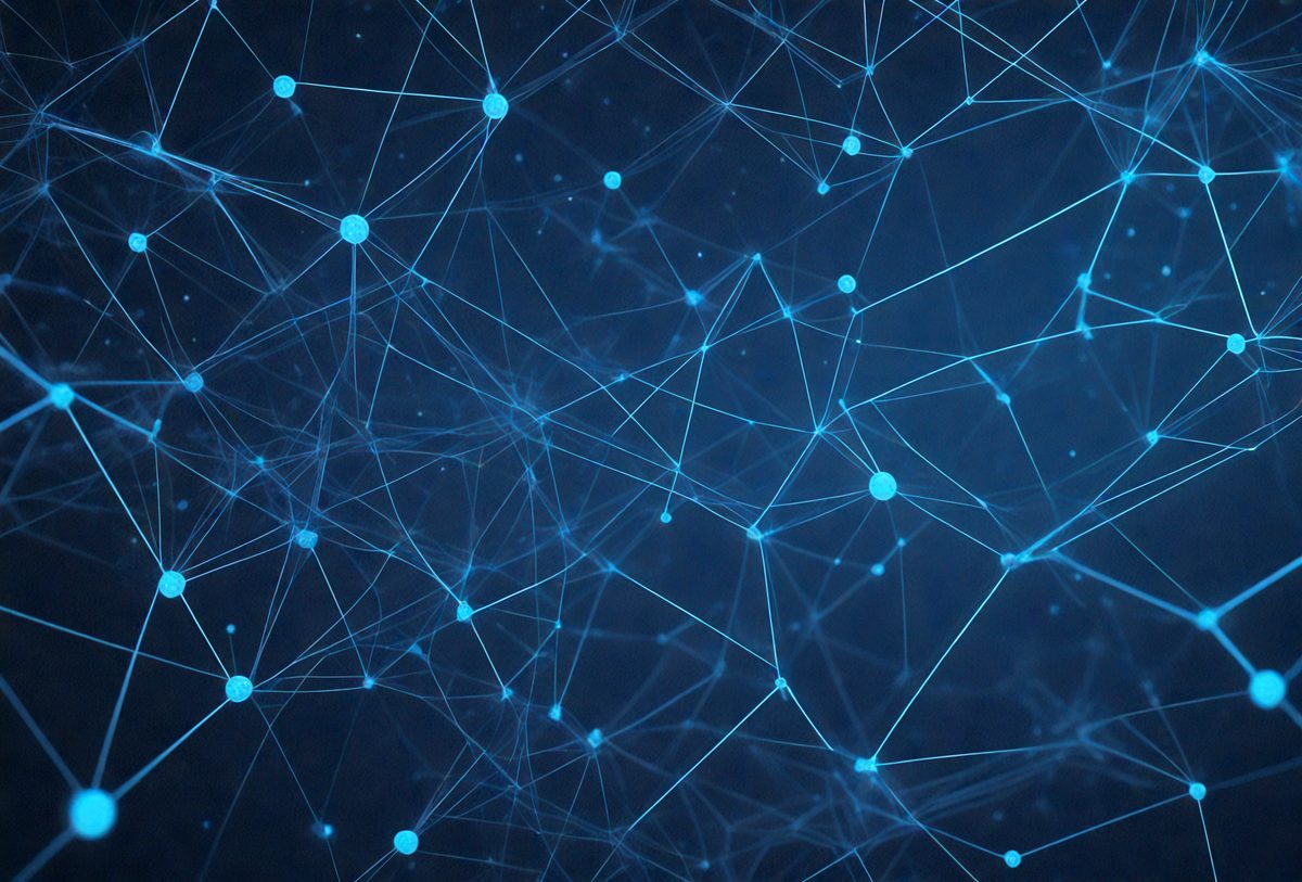 The primary subject of the image is a blue background with a pattern of blue and white dots. The setting appears to be a digital art or illustration, as the dots are arranged in a visually appealing manner. The visual style is a combination of digital art and a blue and white color scheme, creating a sense of depth and complexity. The overall atmosphere of the image is calm and serene, with the blue and white dots providing a sense of order and harmony.