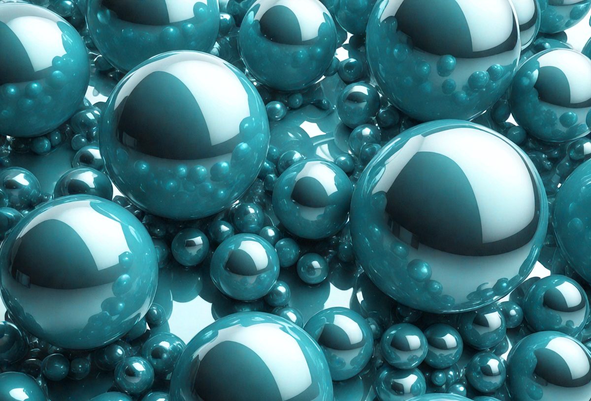 The image features a colorful, abstract background with a blue background and a cluster of blue spheres. The spheres are arranged in a circular pattern, with some spheres positioned closer to the viewer and others further away. The spheres are arranged in a symmetrical pattern, with some spheres positioned closer to the viewer and others further away. The spheres are arranged in a symmetrical pattern, with some spheres positioned closer to the viewer and others further away. The spheres are
