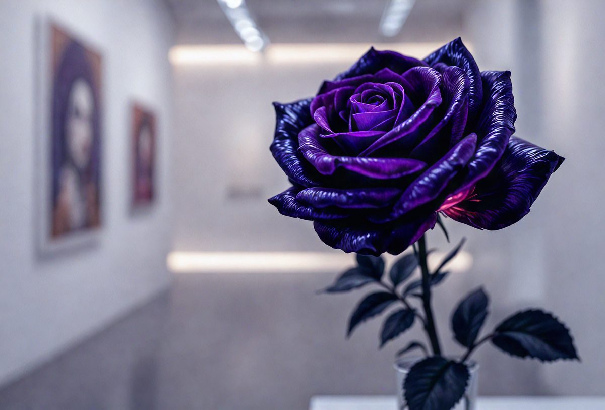 Purple rose in a vase.