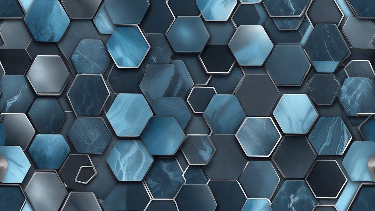 The primary subject of the image is a blue and white patterned tile. The setting is a wall with a blue and white tile pattern. The visual style is a close-up of the tile, showcasing its intricate design. The colors and mood of the image are predominantly blue and white, creating a clean and modern atmosphere.