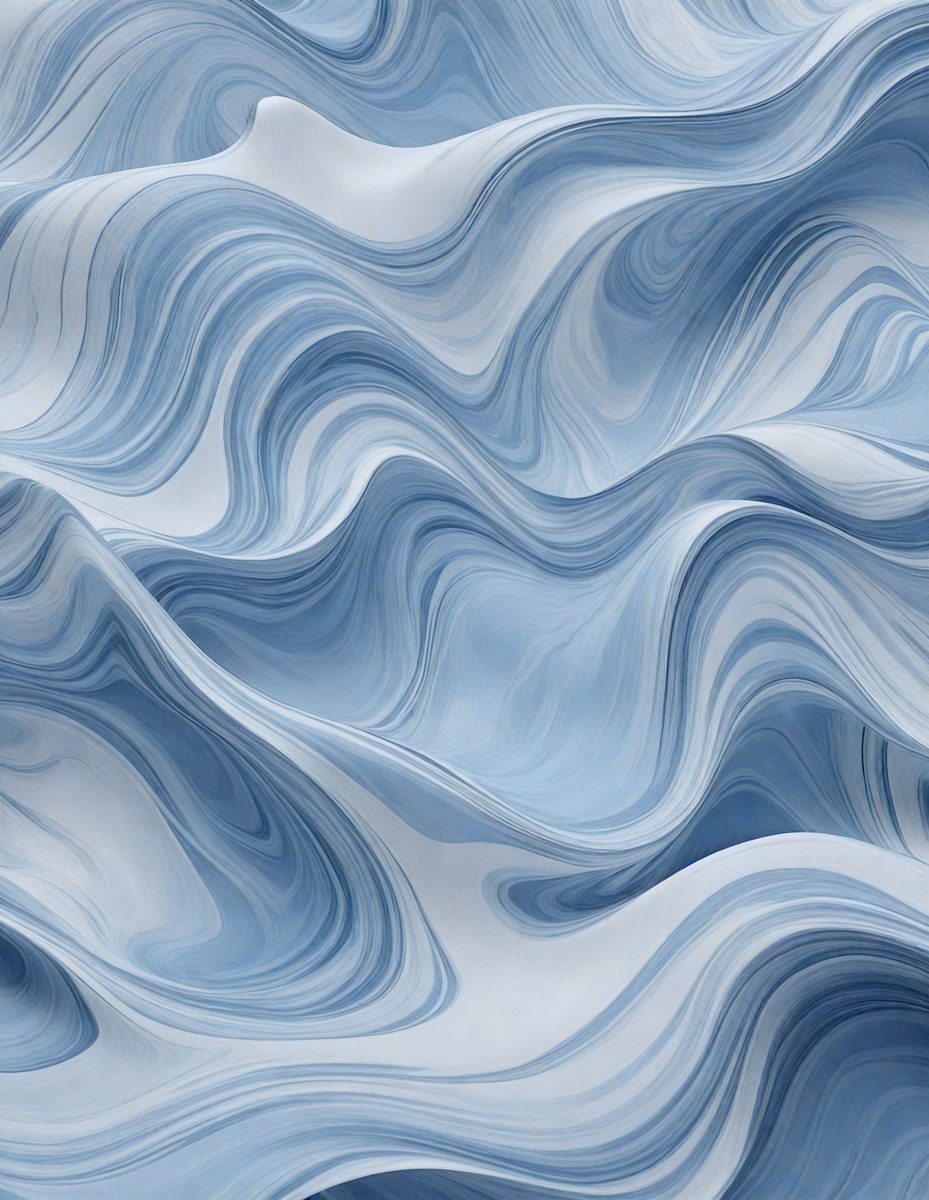 The primary subject of the image is a blue and white wave pattern, which appears to be a digital art or illustration. The setting is a blue background, and the visual style is a combination of digital art and a pattern. The dominant colors are blue and white, creating a calm and soothing atmosphere.