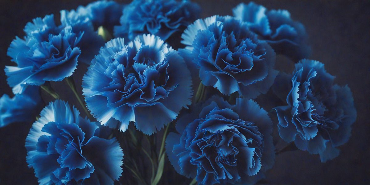 The primary subject of the image is a bouquet of blue flowers. The flowers are arranged in a vase, creating a visually appealing display. The setting is a close-up of the flowers, showcasing their vibrant blue color. The visual style is a realistic representation of the flowers, with no indication of digital art or illustration. The colors and mood of the image are predominantly blue, creating a calm and serene atmosphere.