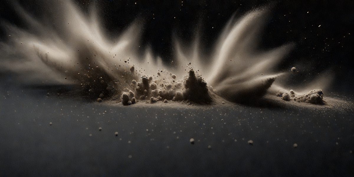 The primary subject of the image is a pile of sand or powder, which is the main object, scene, or focus of the image. The setting is a dark background, which creates a dramatic contrast with the sand. The visual style is a black and white photo, giving the image a classic and timeless appearance. The colors and mood of the image are predominantly dark, with the sand or powder being the main source of contrast and visual interest.