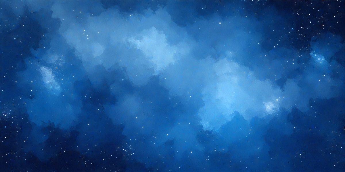 The primary subject of the image is a blue sky filled with stars. The setting is a night sky, and the visual style is a painting or drawing. The colors and mood are predominantly blue, with a sense of tranquility and beauty.