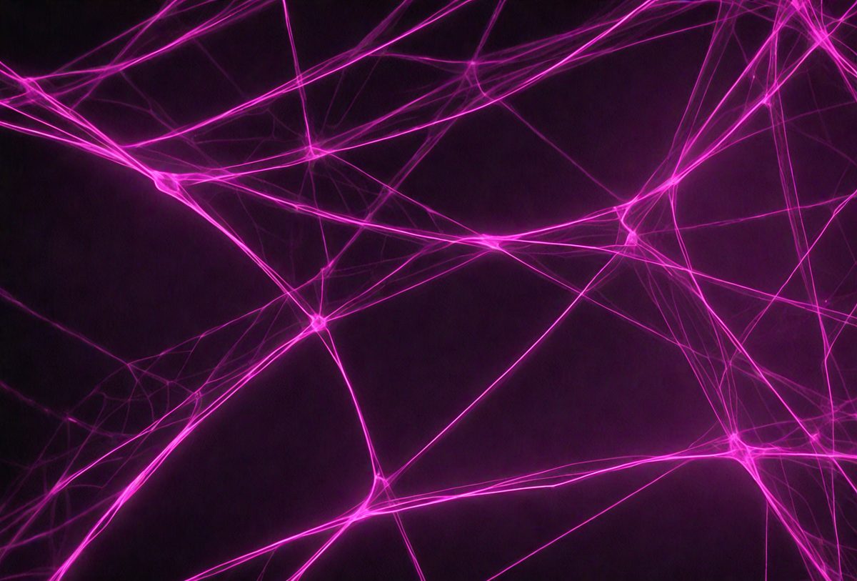 The primary subject of the image is a close-up of a pink, purple, and white patterned background. The setting is a dark background, which contrasts with the vibrant colors of the pattern. The visual style appears to be a digital art or illustration, as the colors and patterns are intricately detailed. The overall atmosphere of the image is lively and energetic, with the bright colors and patterns creating a sense of movement and dynamism.