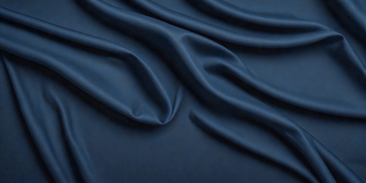 The primary subject of the image is a blue fabric, possibly a piece of cloth or a curtain. The setting is a dark background, which contrasts with the blue fabric. The visual style appears to be a close-up of the fabric, showcasing its texture and details. The colors and mood of the image are predominantly dark and moody, with the blue fabric being the main focal point.