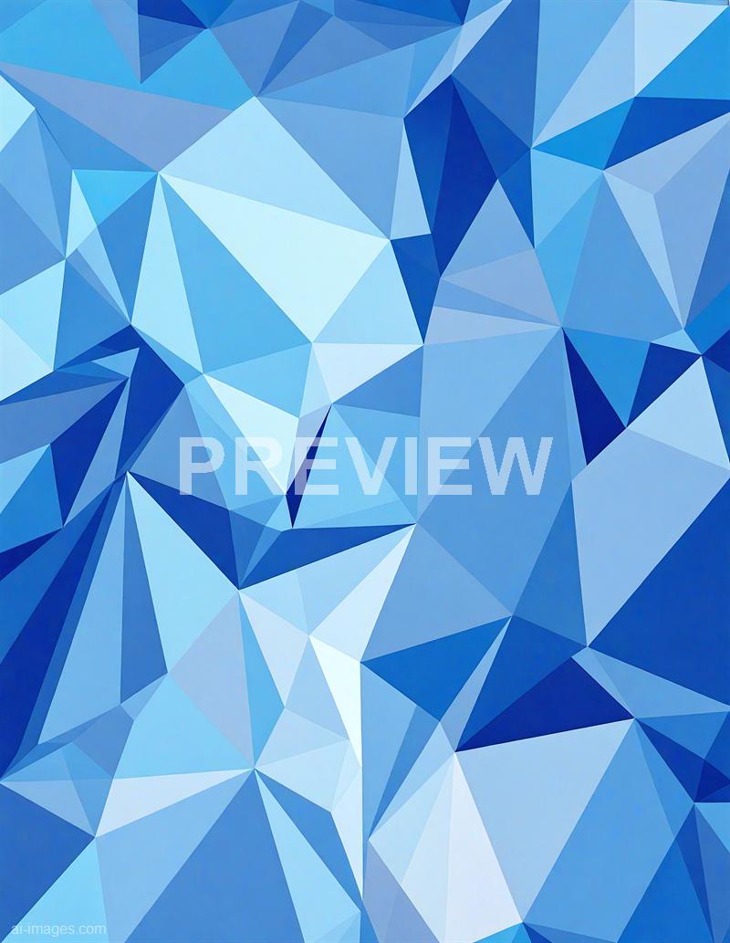 The image features an abstract geometric pattern composed of numerous triangular shapes in varying shades of blue, ranging from light to dark. The pattern appears to be a digitally created design with a faceted, crystalline appearance, giving a sense of depth and dimension through the use of contrasting tones. The overall composition is dynamic and visually engaging, emphasizing sharp angles and clean lines.