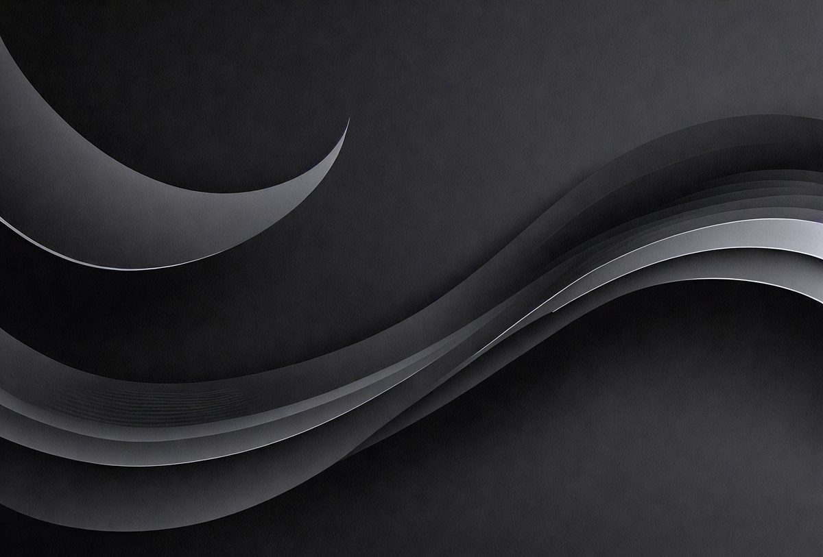 The primary subject of the image is a large, curved, and flowing design, which appears to be a piece of art or a decorative element. The setting is a black background, which contrasts with the artwork and draws attention to it. The visual style of the image is a combination of digital art and illustration, as it is a well-crafted and detailed design. The colors and mood of the image are predominantly dark and dramatic, with the artwork standing out against the black background.