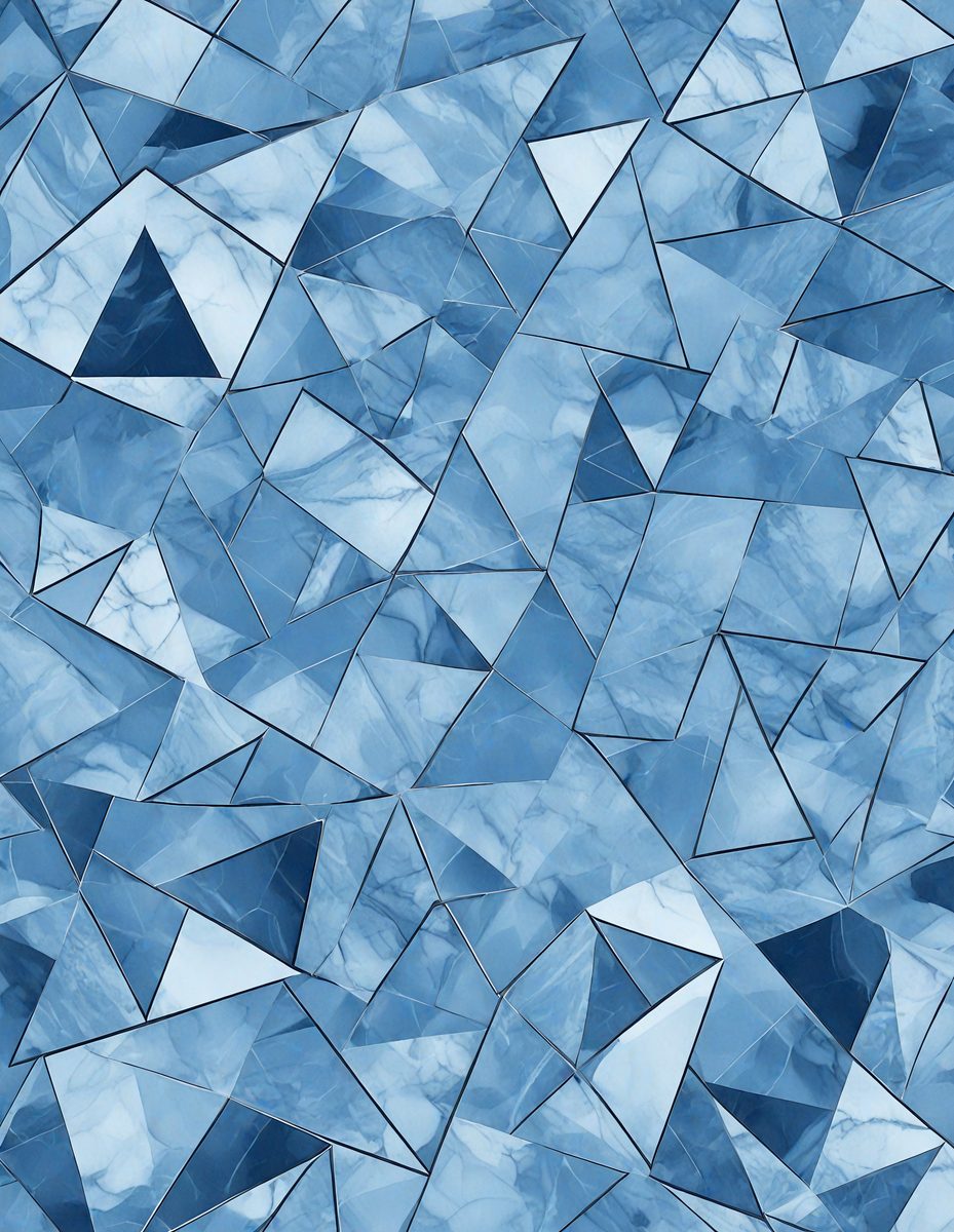 The primary subject of the image is a blue and white patterned surface, which appears to be a reflection of a blue sky. The setting is a blue and white patterned surface, which could be a wallpaper, a painting, or a textile. The visual style is a combination of digital art and illustration, creating a unique and intricate design. The colors and mood of the image are predominantly blue and white, giving it a calm and serene atmosphere.