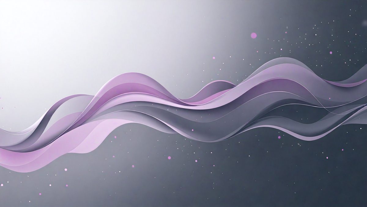 The primary subject of the image is a purple and white wave, which is the main focus of the scene. The wave is set against a gray background, giving it a contrasting appearance. The visual style of the image is digital art, as it is a computer-generated representation of a wave. The dominant colors in the image are purple and white, creating a calming and serene atmosphere.