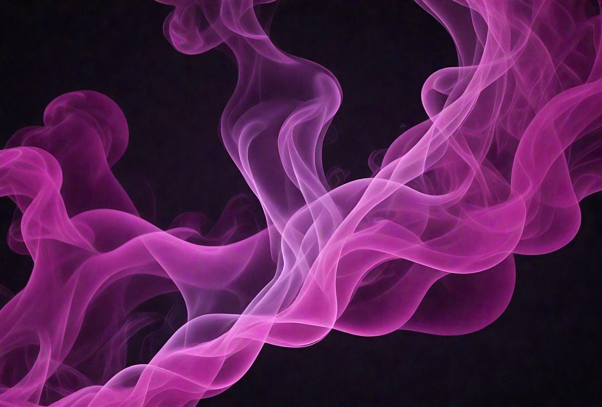 The primary subject of the image is a purple smoke or vapor, which appears to be a digital art or illustration. The setting is a dark background, and the visual style gives the impression of a surreal or dreamy atmosphere. The colors and mood of the image are predominantly purple, creating a sense of mystery and intrigue.