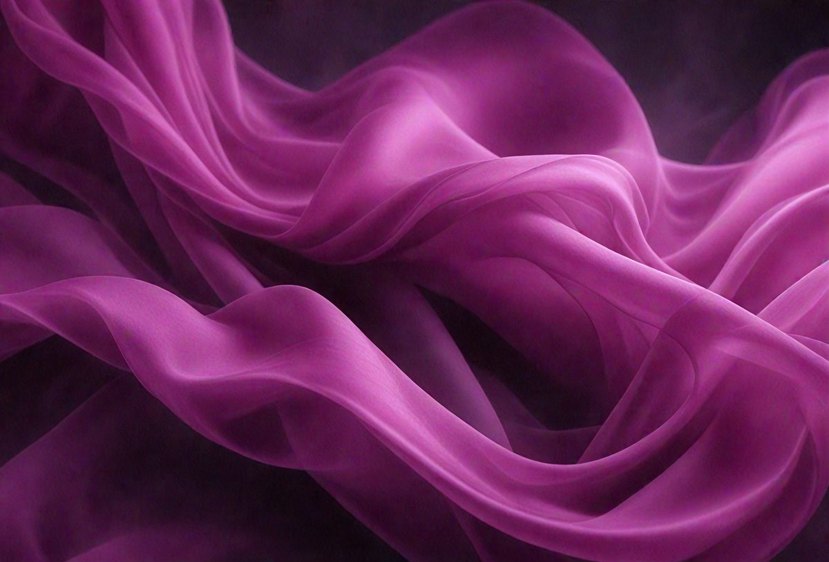 The primary subject of the image is a purple fabric, which appears to be a piece of clothing or a curtain. The setting is a dark background, which contrasts with the purple fabric. The visual style is a close-up of the purple fabric, showcasing its texture and details. The colors and mood of the image are predominantly purple, creating a sense of elegance and sophistication.