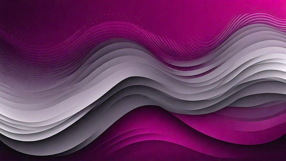 The primary subject of the image is a large, curved wave that appears to be made of paper. The wave is pink and purple, giving it a vibrant and artistic appearance. The setting is a purple background, which complements the colorful wave. The visual style is a combination of digital art and illustration, creating a unique and eye-catching design. The colors and mood of the image are lively and energetic, with the pink and purple hues evoking a sense of creativity and imagination.
