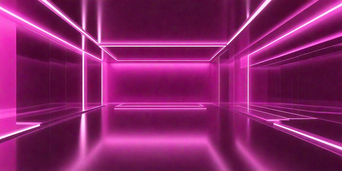 The primary subject of the image is a large, pink room with a mirrored surface. The room appears to be a futuristic, neon-lit space, giving it a unique and visually striking atmosphere. The setting is a room with a mirrored surface, which adds depth and an interesting visual effect to the space. The visual style of the image is a combination of futuristic design and a mirrored surface, creating a striking and memorable scene. The colors and mood of the image are predominantly pink, which gives the room a vibrant and energetic feel.