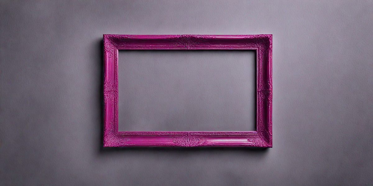 The primary subject of the image is a pink framed picture. The setting is a gray wall, which serves as the background. The visual style is a combination of a photo and a drawing, creating a unique and artistic appearance. The colors and mood of the image are predominantly pink, giving it a warm and inviting atmosphere.