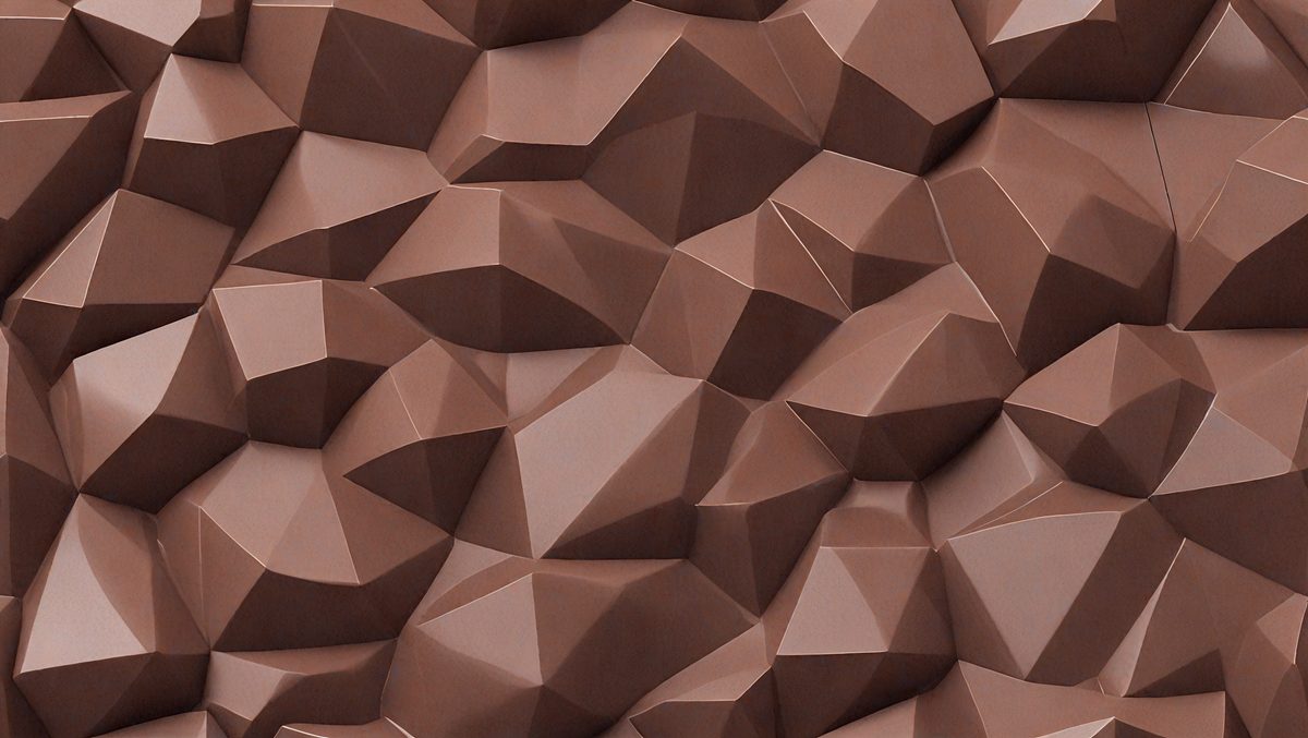 The image features a large, intricate, and textured wall made of brown paper. The wall is covered with a pattern of triangles, giving it a unique and artistic appearance. The paper appears to be a combination of brown and tan colors, creating a warm and earthy tone. The overall atmosphere of the image is one of creativity and craftsmanship, showcasing the artist's skill in designing and constructing such a visually appealing piece of art.