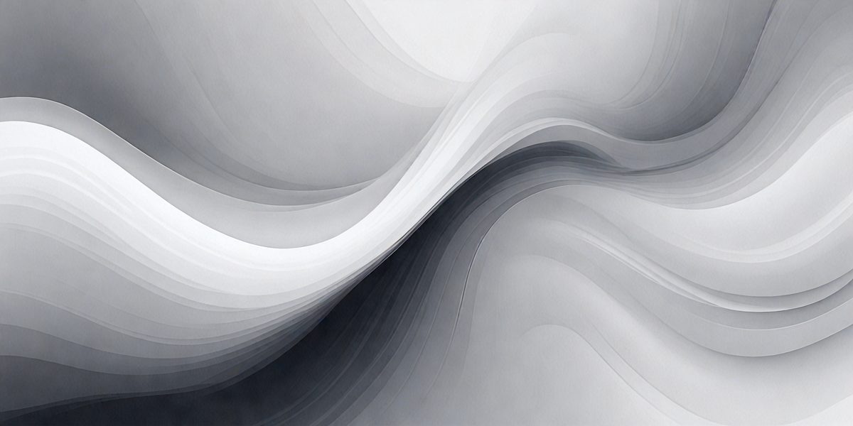 The primary subject of the image is a large, abstract painting featuring a wave-like pattern. The setting is a white wall, which serves as the background for the painting. The visual style of the image is a combination of digital art and illustration, creating a unique and artistic representation of the wave pattern. The dominant colors in the painting are shades of gray, which contribute to the overall mood of the piece.