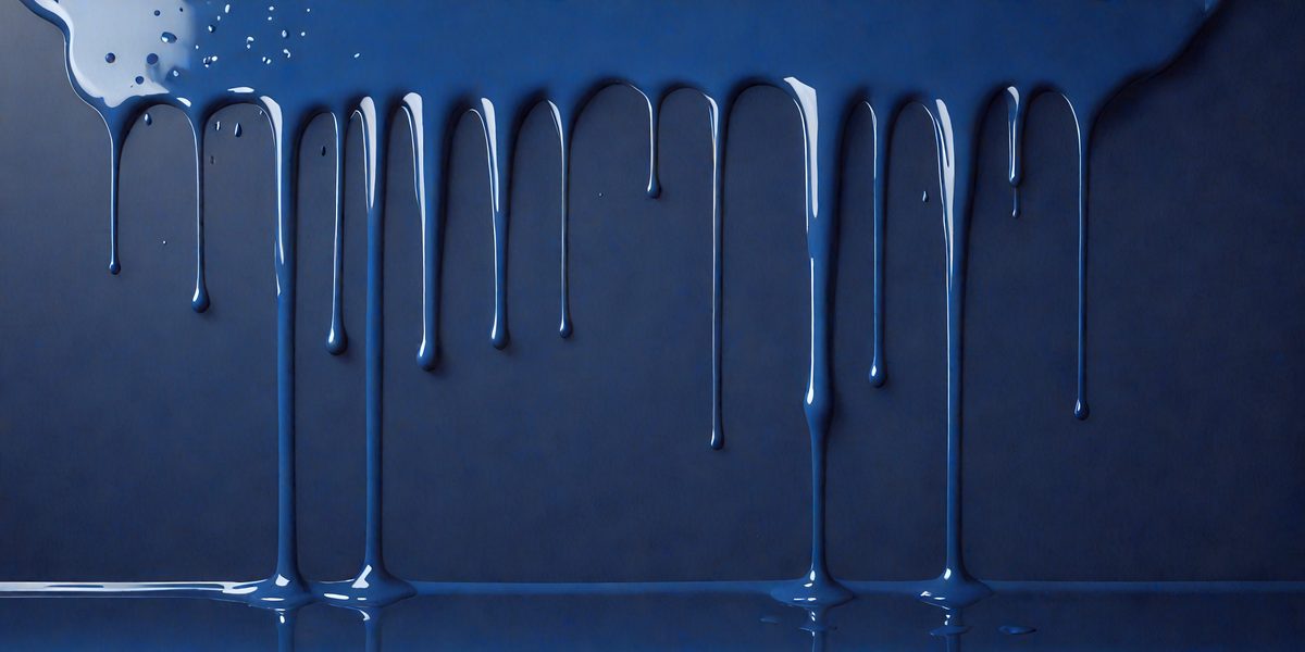 The primary subject of the image is a blue surface with dripping blue paint. The setting is a dark background, and the visual style appears to be a digital art or illustration. The dominant colors are blue, and the overall atmosphere is moody and dramatic.
